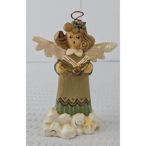 Kurt Adler Singing Angel Figurine Folk Art Resin Glitter Wings Copper Halo 5in
